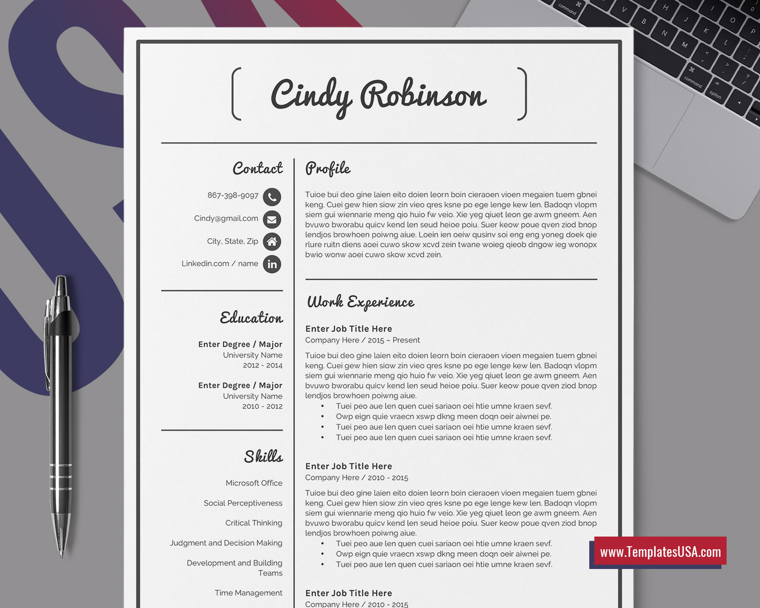 Simple Resume Format for Word, Professional CV Template, Clean Curriculum  Vitae, 20-20 Page Resume Design, Cover Letter, Modern Resume, Student Resume, Regarding Simple Resume Template Microsoft Word