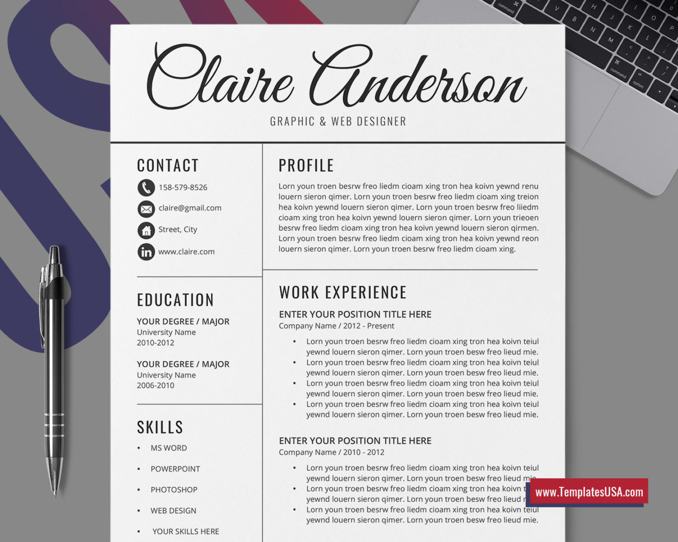 Resume Templates Without Photo – TemplatesUSA.com