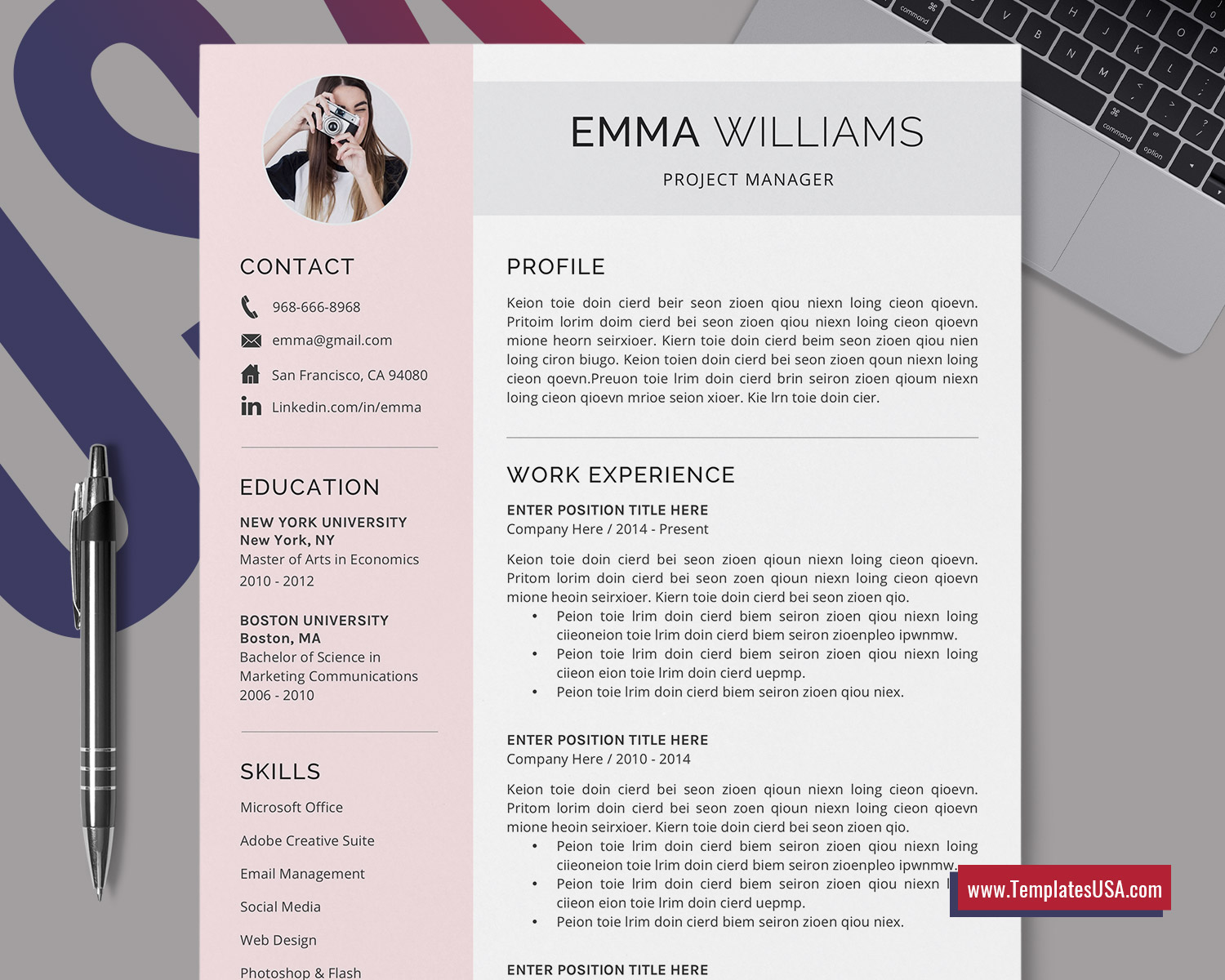 Modern Resume Template For Word Editable Curriculum Vitae Creative Cv Template For Job Application Professional Resume Design 1 2 And 3 Page Resume Job Winning Resume Instant Download Templatesusa Com