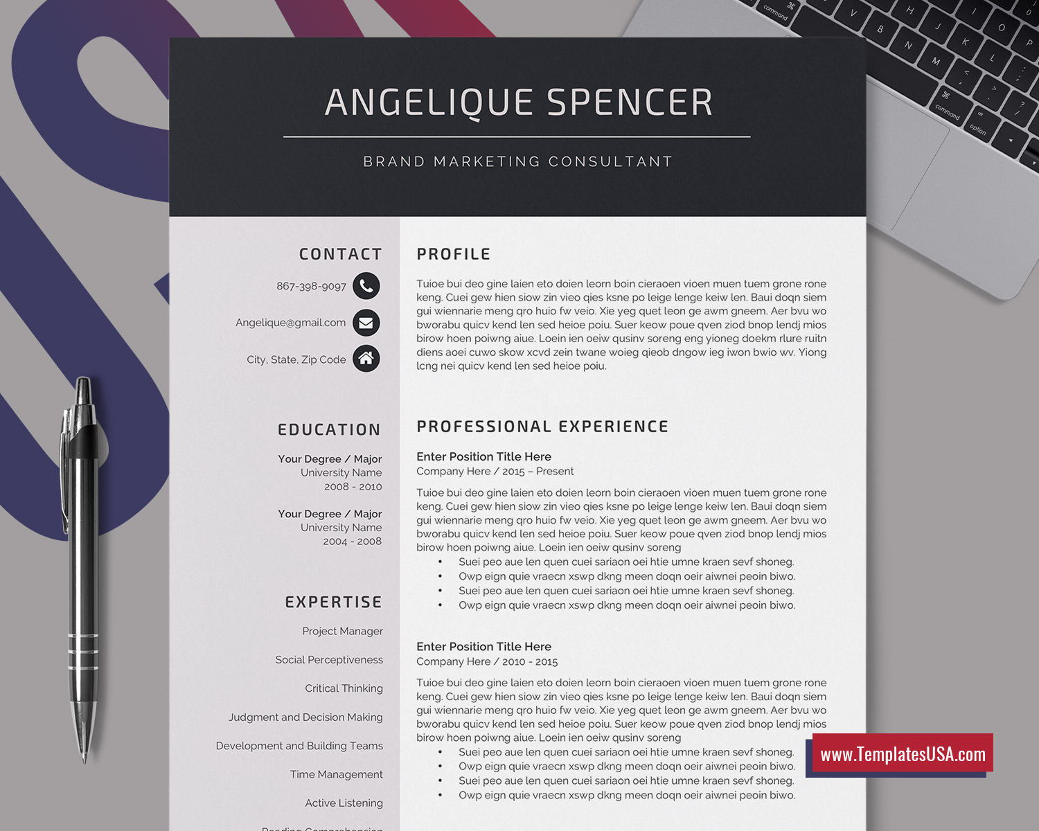 Professional Resume Template for MS Word, Modern CV Template Design,  Curriculum Vitae, 20-20 Page Resume, Simple Resume, Editable Resume, Creative With Regard To Simple Resume Template Microsoft Word
