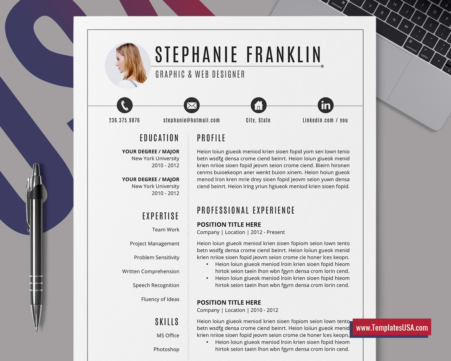 Modern Resume Template For Word Editable Curriculum Vitae Creative Cv Template For Job Application Professional Resume 1 2 And 3 Page Resume Format Job Winning Resume Instant Download Templatesusa Com
